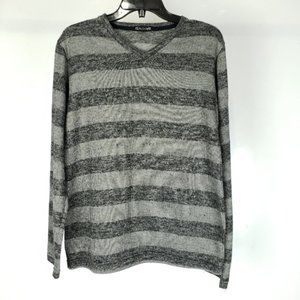 Striped Long Sleeve V Neck Gray Mens Shirt Size XL